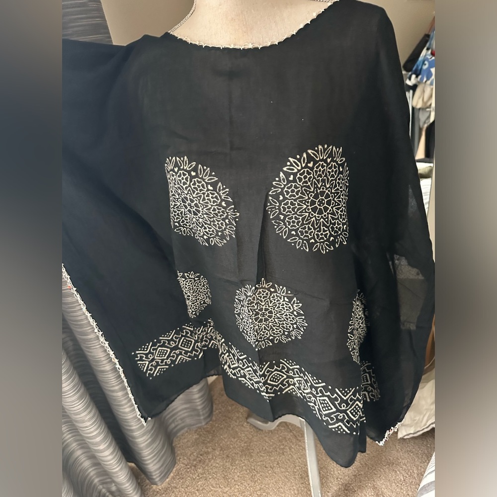 Beach coverup, black, beads, from Turkey, in great condition, one size